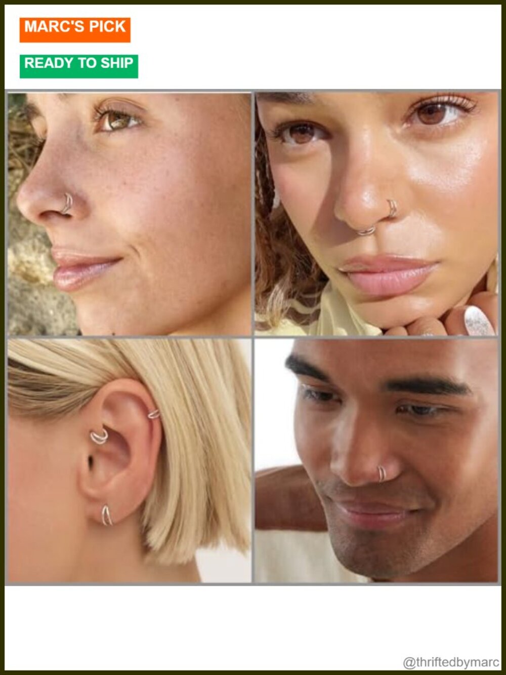 Titanium Double Hoop Nose Ring 20G 18G Hypoallergenic Piercing Jewelry 6-9mm - Picture 3 of 6